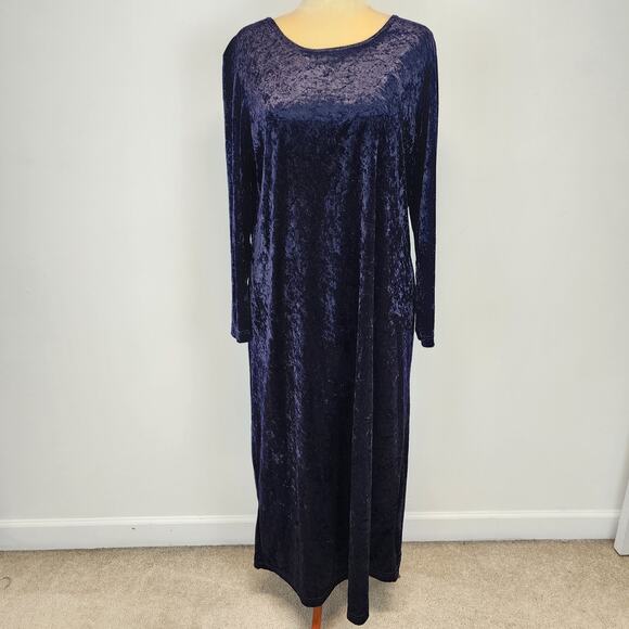 Vintage White Stag Crush Velvet Maxi Dress Size XL 16/18 Purple Long Sleeve Goth - Picture 1 of 11